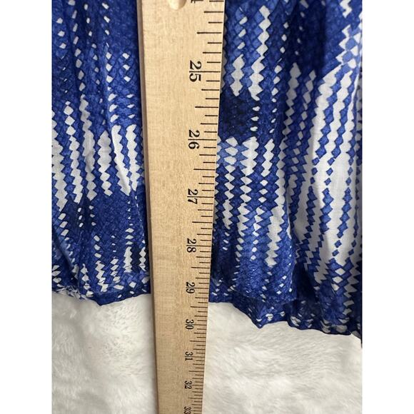 Foxcroft Easy Care Blue Print Button Top 24W Tencel Soft - Picture 8 of 8